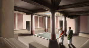 Recreació de l’atri de l’edifici dels banys de la vil•la romana dels Munts al projecte WikiArs.