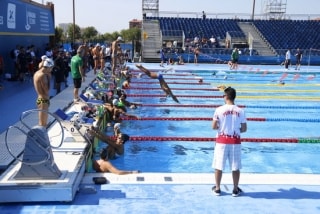 Diversos nadadors entrenant a la piscina de l&#039;Anella Mediterrània, aquest divendres