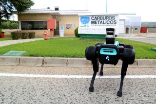 El gos robot Keyper, a l&#039;entrada de la planta de Carburos Metálicos del Morell
