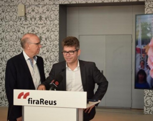 El president de la Cambra de Reus, Isaac Sanromà, amb el regidor Marc Arza, en la presentació.