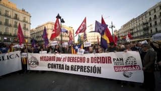 Concentració ahir a la Puerta del Sol de Madrid per demanar la llibertat de Sánchez i Cuixart