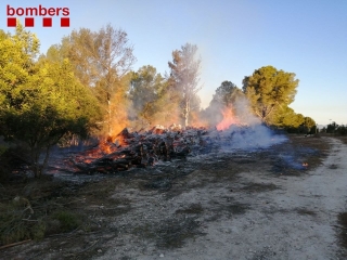 El foc s&#039;ha originat en una pila de troncs de pi blanc amuntegats en un camp a tocar de la carretera N-420, a la urbanització Santa Isabel