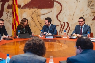 El president Pere Aragonès i la consellera de Presidència, Laura Vilagrà, en la reunió del Consell Executiu
