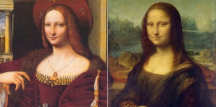 A l&#039;esquerra, Isabel d&#039;Aragó en el quadre que ha estat atribuït a Rafaello Sanzio. A la dreta, la imatge de la Mona Lisa, de Leonardo Da Vinci, amb aparent similitud de fisonomia.